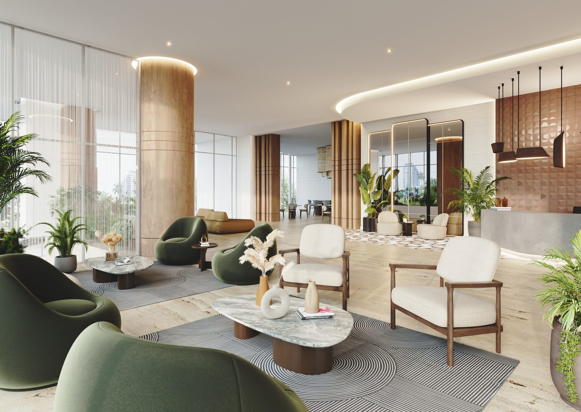 Edge House Miami, lobby seating from a second angle, developer rendering