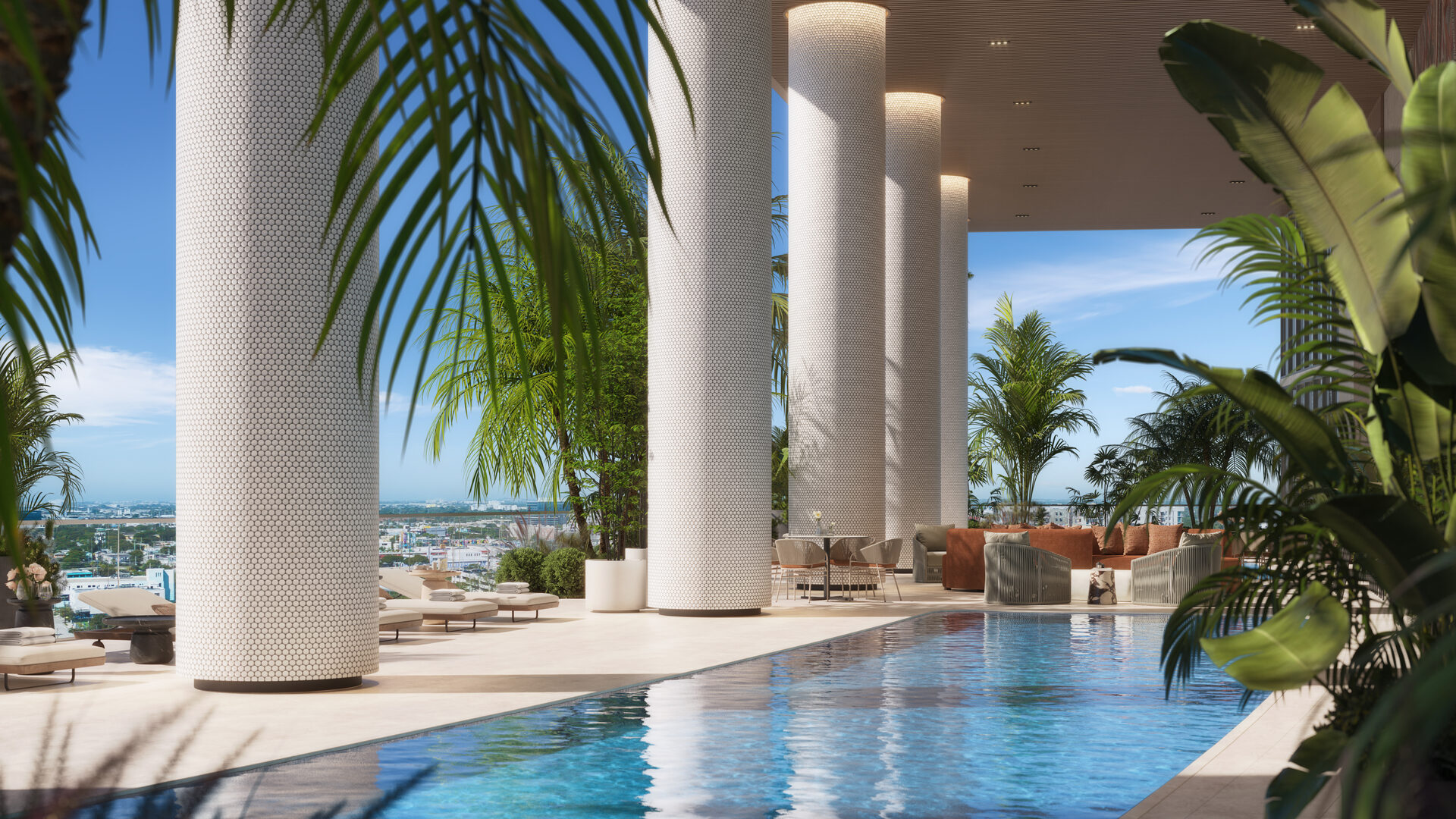 Edge House Miami, pool deck and loungers, developer rendering