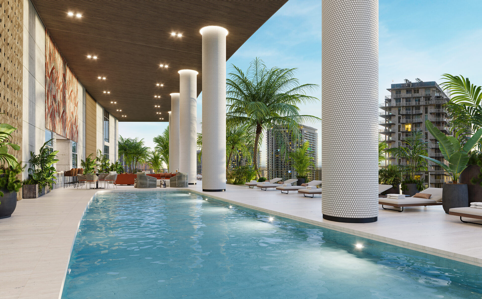 Edge House Miami, pool beneath the tower overhang, developer rendering