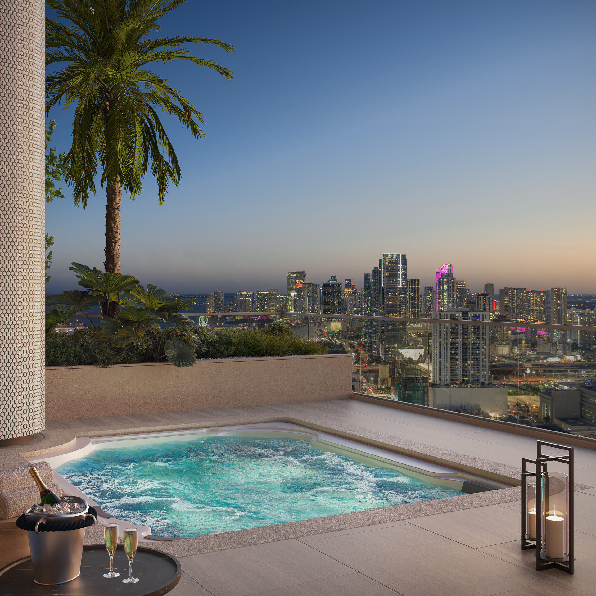 Edge House Miami, hot tub and skyline outlook, developer rendering