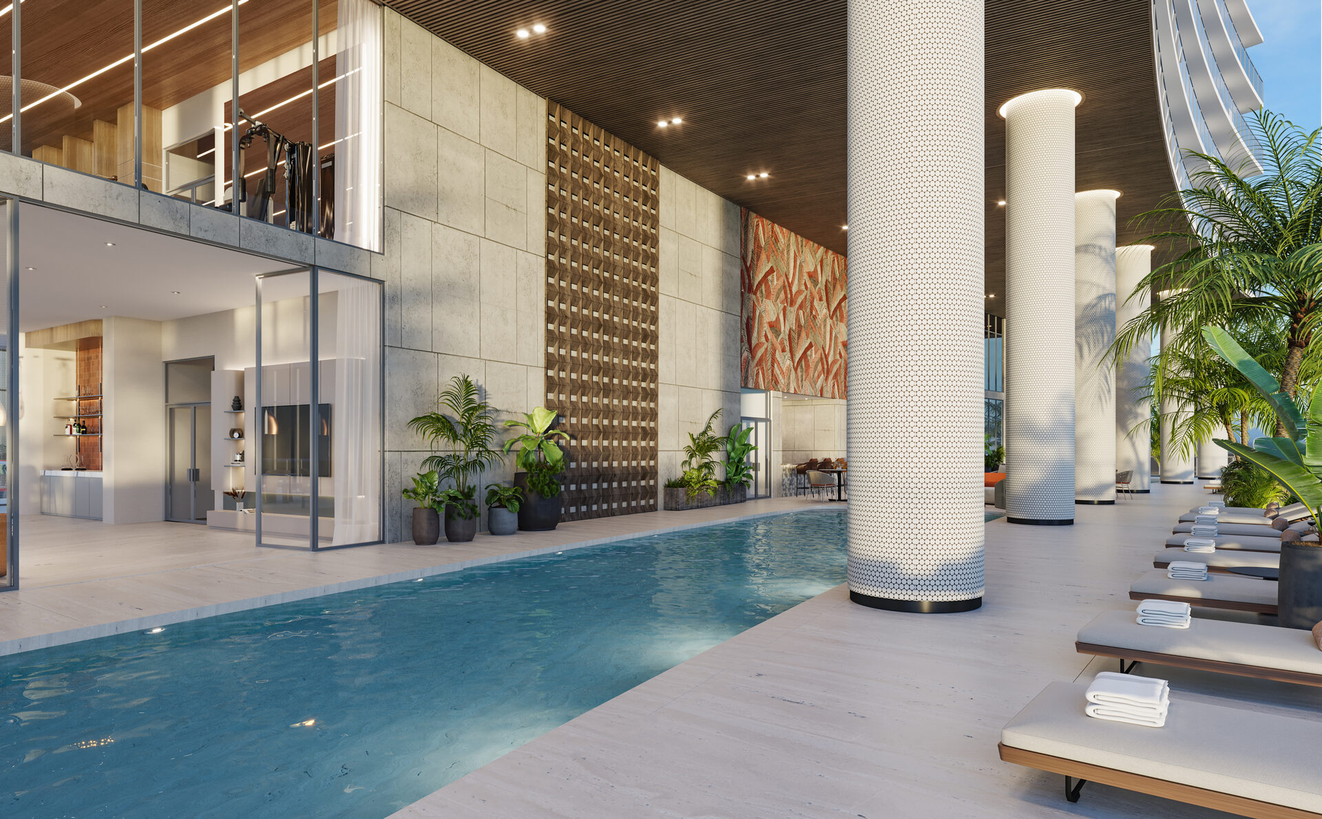 Edge House Miami, pool deck alongside the lounge, developer rendering