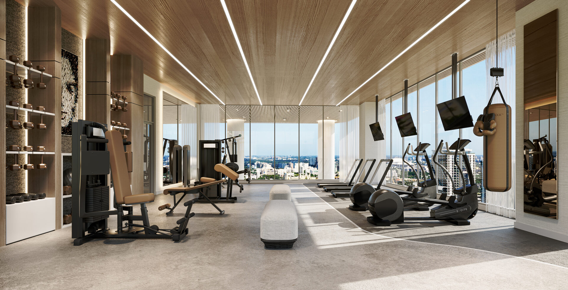 Edge House Miami, fitness center with exercise equipment, developer rendering