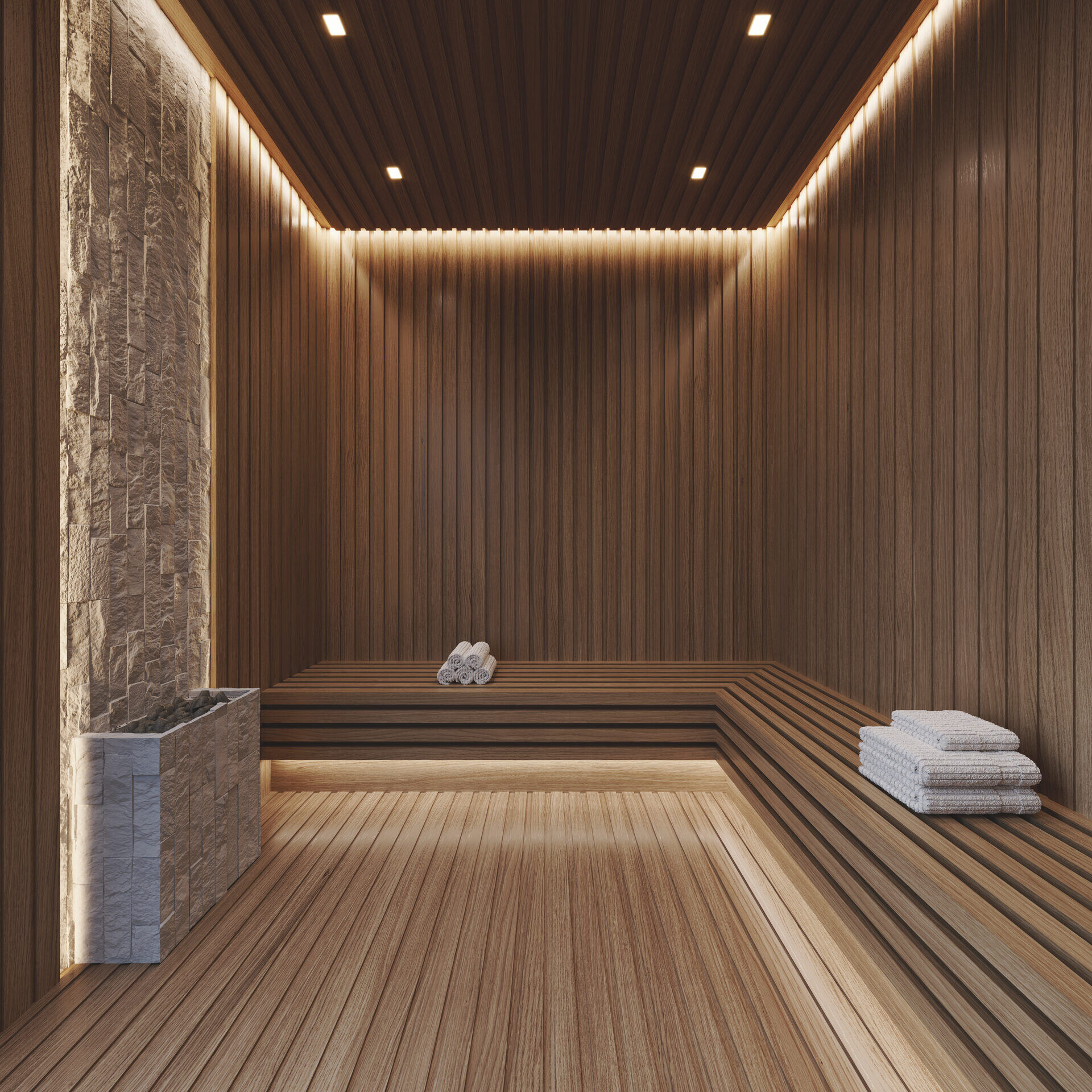 Edge House Miami, sauna with tiered benches, developer rendering