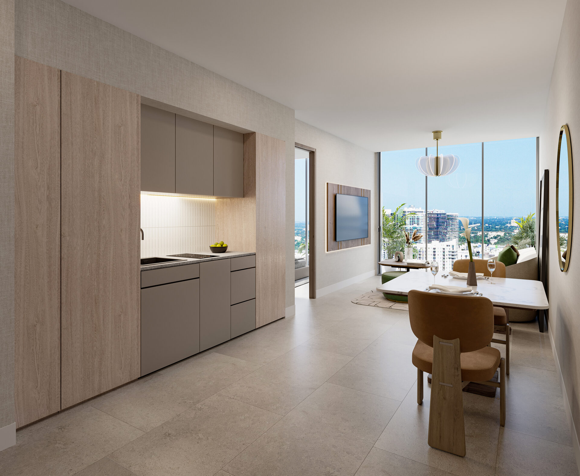Edge House Miami, kitchen and dining area, developer rendering