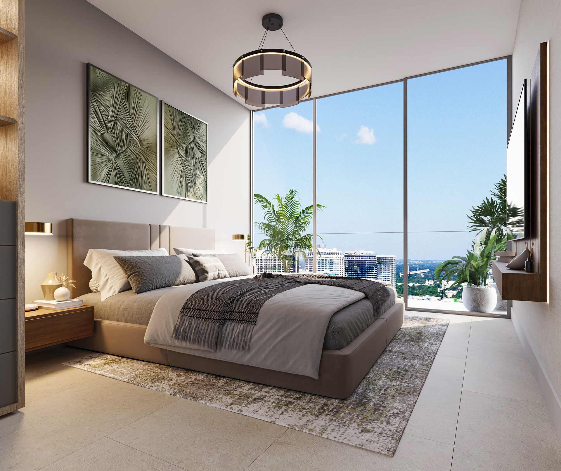 Edge House Miami, bedroom with floor to ceiling windows, developer rendering