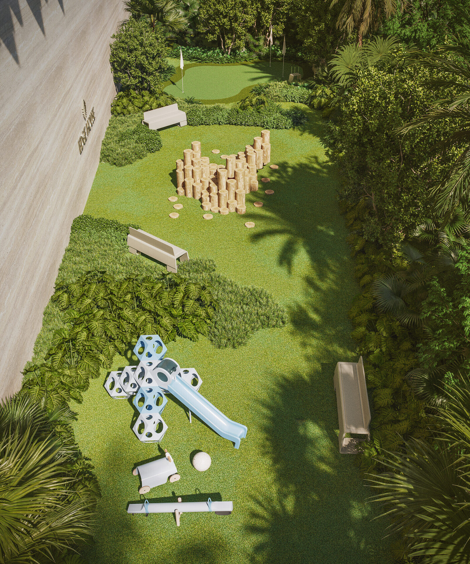 Edge House Miami, landscaped outdoor recreation spaces seen from above, developer rendering