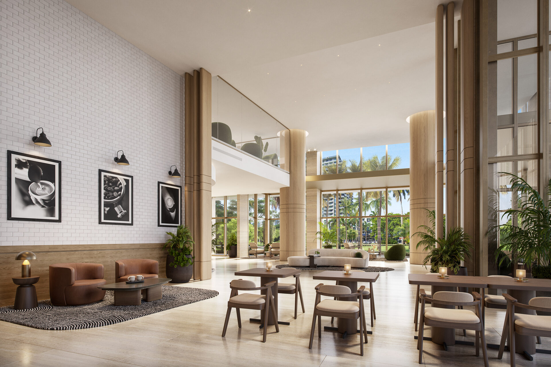 Edge House Miami, ground floor cafe seating and windows, developer rendering